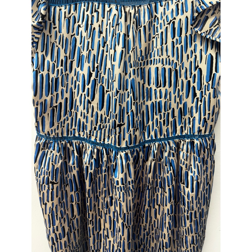 Umgee NWT Blue & Cream Abstract Boho Dress Crochet Trim Flutter Sleeve Sz S - Picture 5 of 11